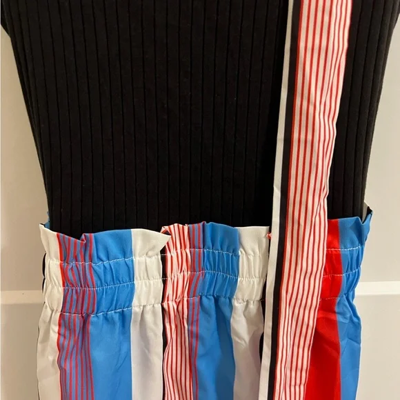 SHEIN Notched Neck Block Stripe Belted Tank Romper - Picture 4 of 5